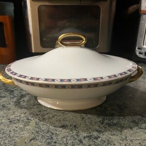 Vintage Elegant White and Gold Lidded Serving Dish